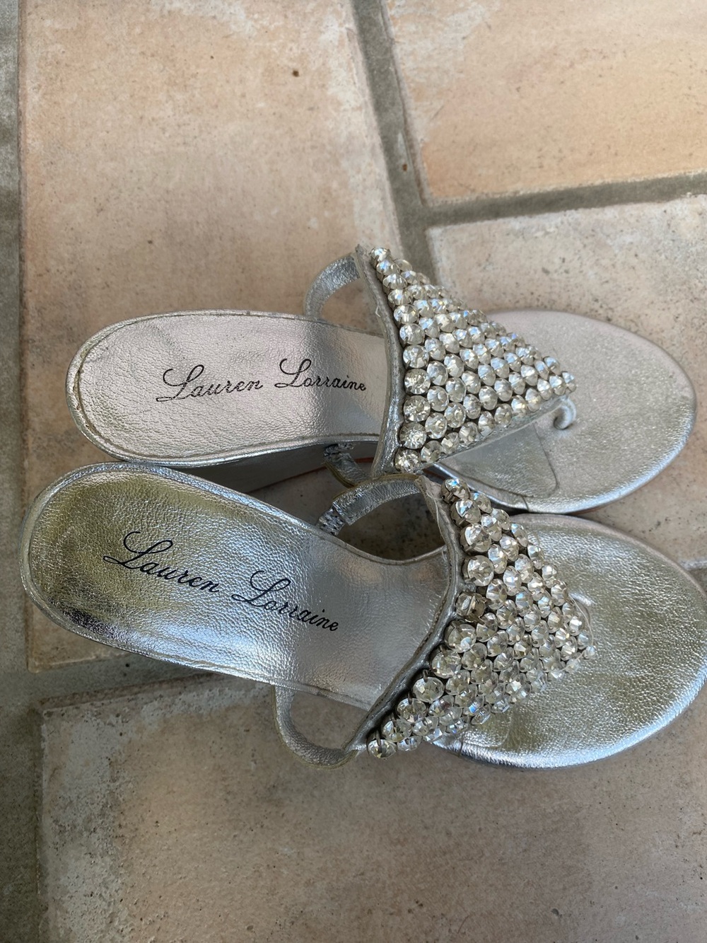 FWB Lauren Lorraine Rhinestone Triangle Wedge Sandals - Picture 3 of 7